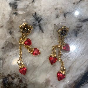 Gold and red stud heart with hearts earrings